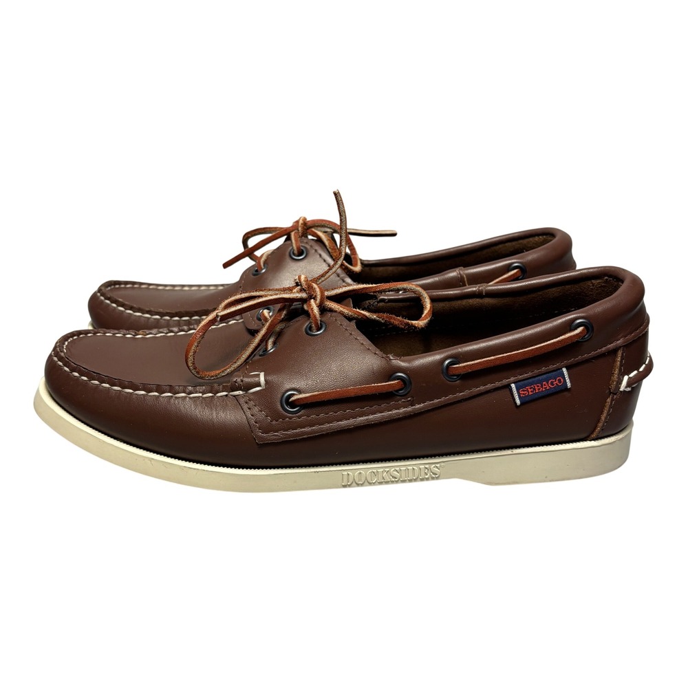 Womens Sebago Docksides Brown Boat Shoes Classic 2 Eye Leather Size 10 Excellent